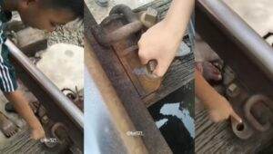 Cuplikan tangkapan layar video bocah yang menemukan baut rel longgar (Foto: Istimewa)