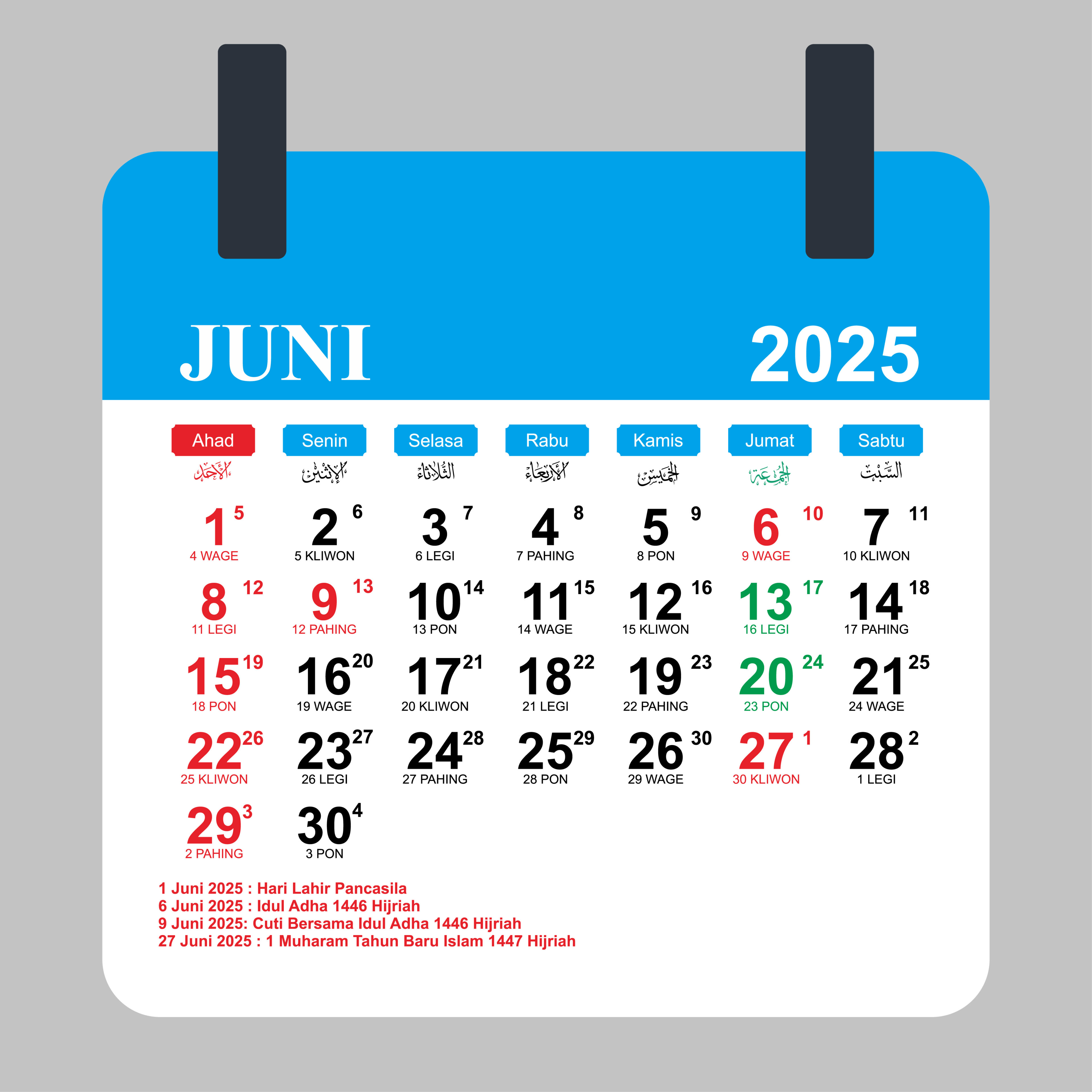 Kalender Juni 2025 Tanggal Libur Nasional Jawa dan Islam Freepik Oleh.Estha