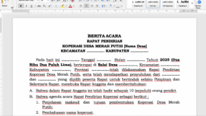 Download Berita Acara Pendirian Koperasi Merah Putih .Doc / Word