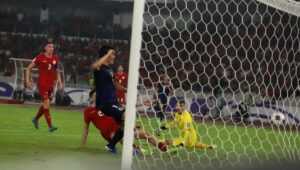 mnas Indonesia kalah 0-4 dari Jepang dan ranking FIFA-nya langsung disalip Malaysia. (Foto: Aldi Chandra/MPI)